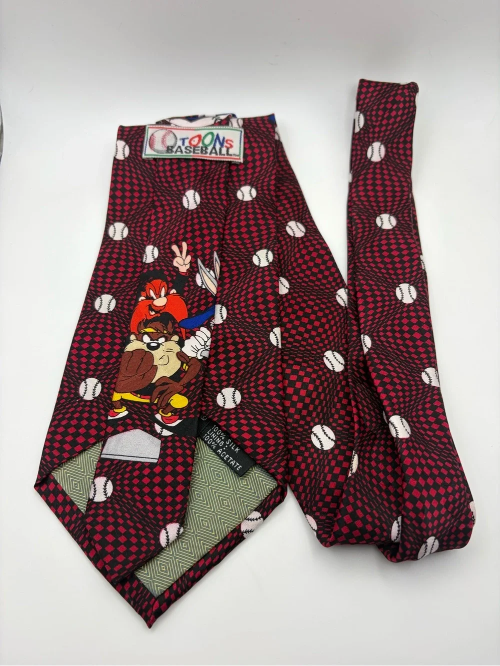1993 Looney Tunes MLB Baseball Silk Tie Bugs Bunny Taz Yosemite Sam Vintage